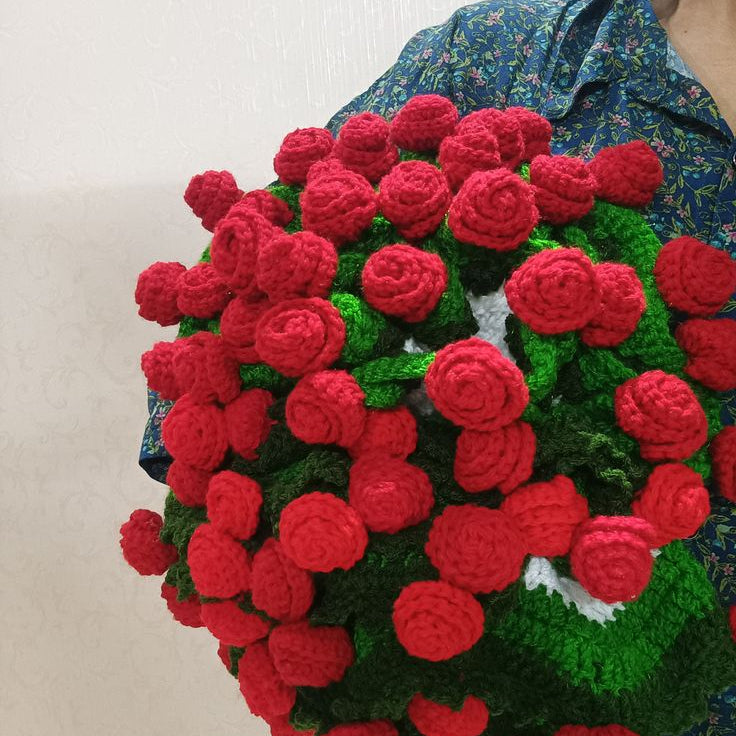 Handmade Crochet Rose Blanket - Fully Crafted Edition